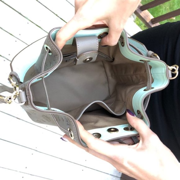 MCM Taupe Leather Essential Drawstring Shoulder Monogram Bag NWOT - Picture 5 of 8